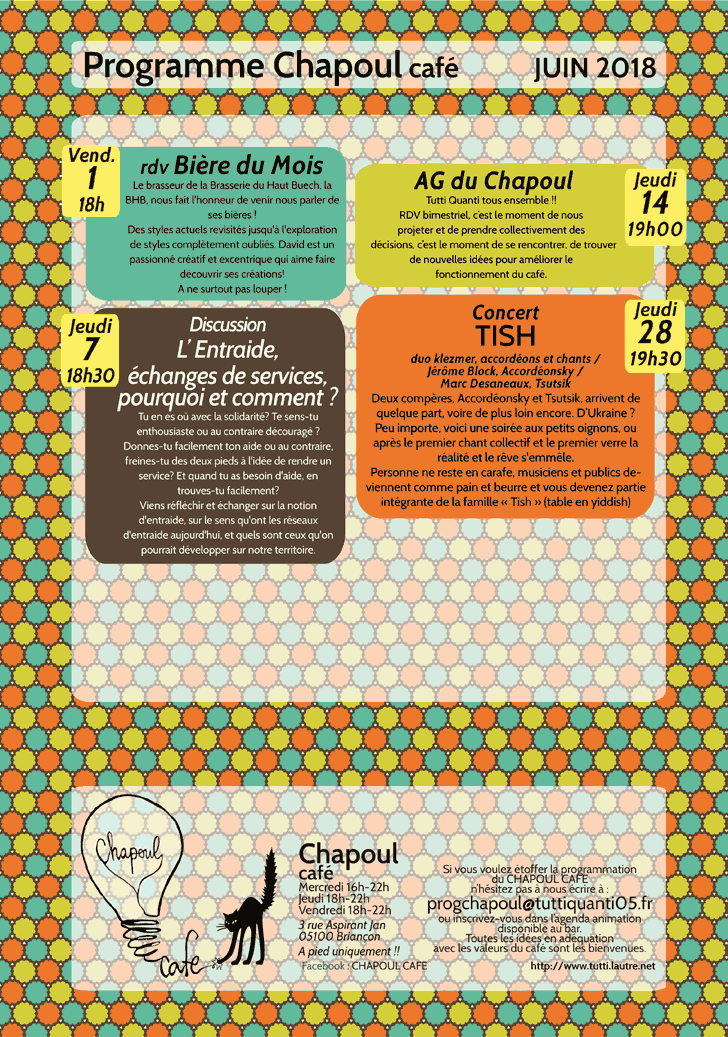 Programme Avril 2018 du Chapoul Café