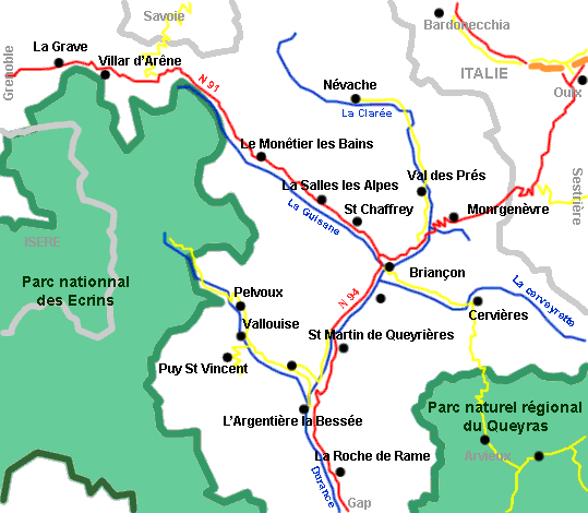 La carte du Briançonnais